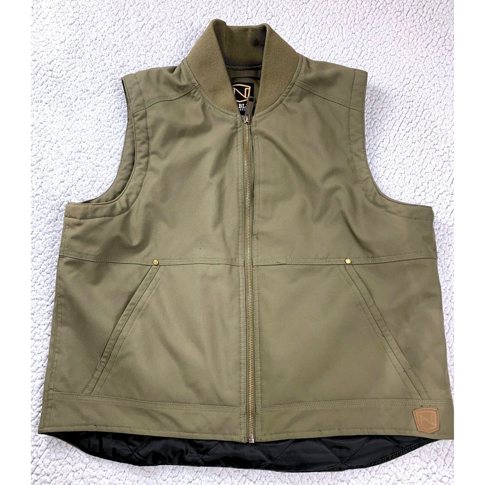 Noble Outfitters Vest Mens Large Olive Green Quilted Lined Canvas Full Zip Work